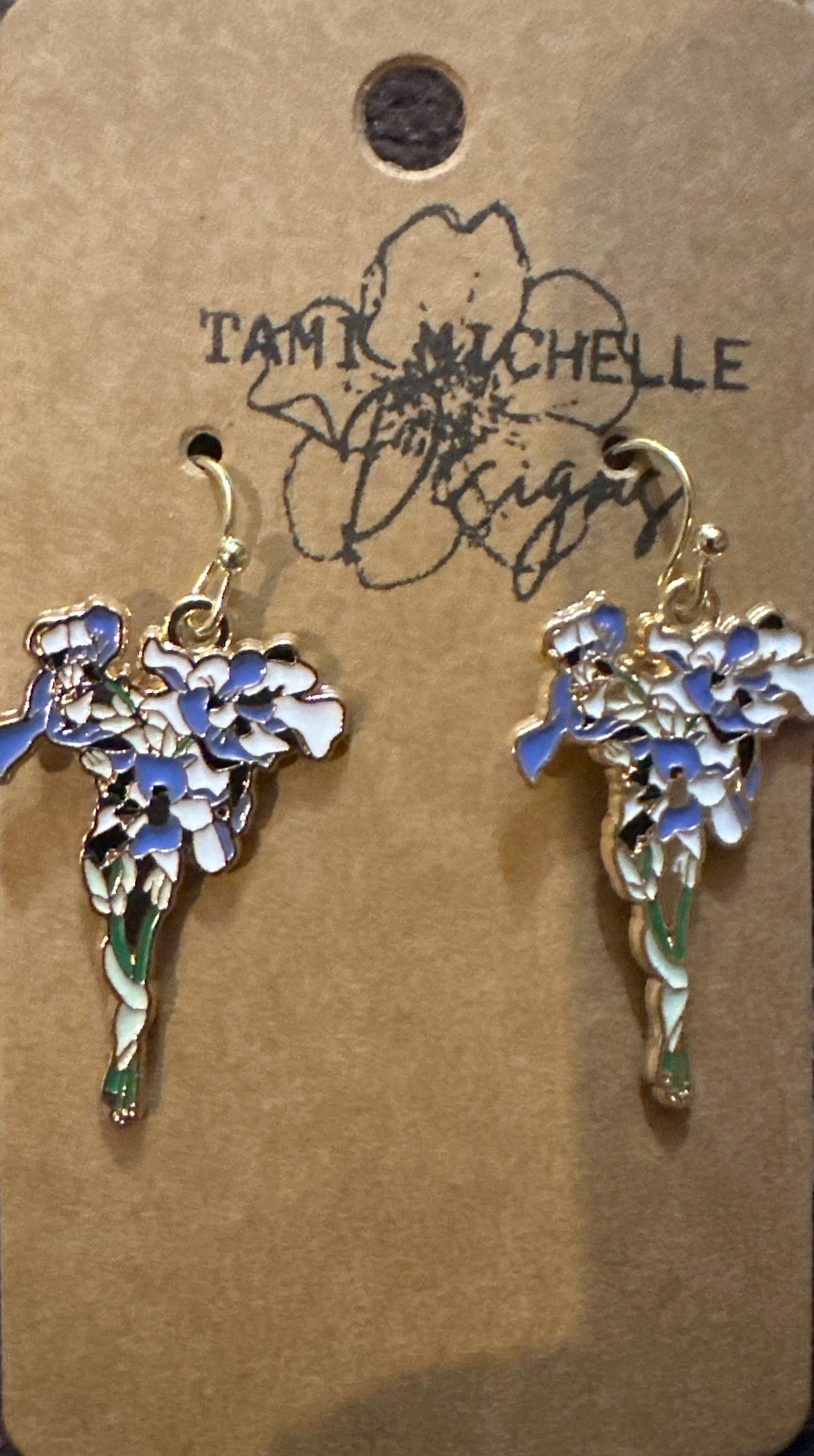 🌸 Blue & White Floral Bouquet Drop Earrings