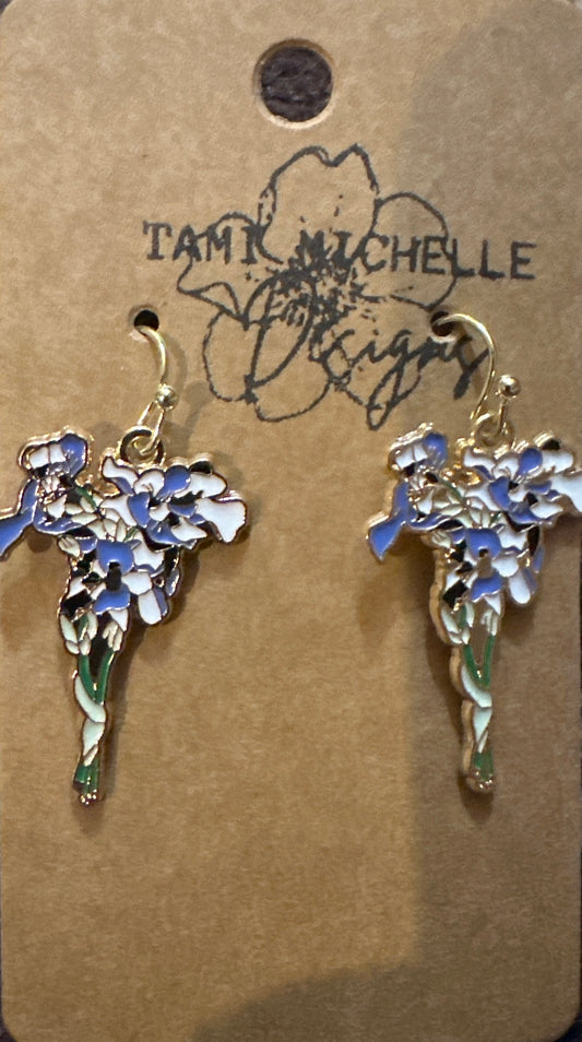 🌸 Blue & White Floral Bouquet Drop Earrings
